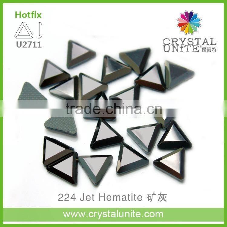 U2711 Triangle Flat Back Crystal Glass Stone in Jet Hematite