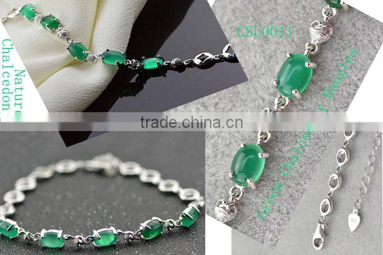 925 sterling silver green chalcedony bracelet, Charm bracelets for women