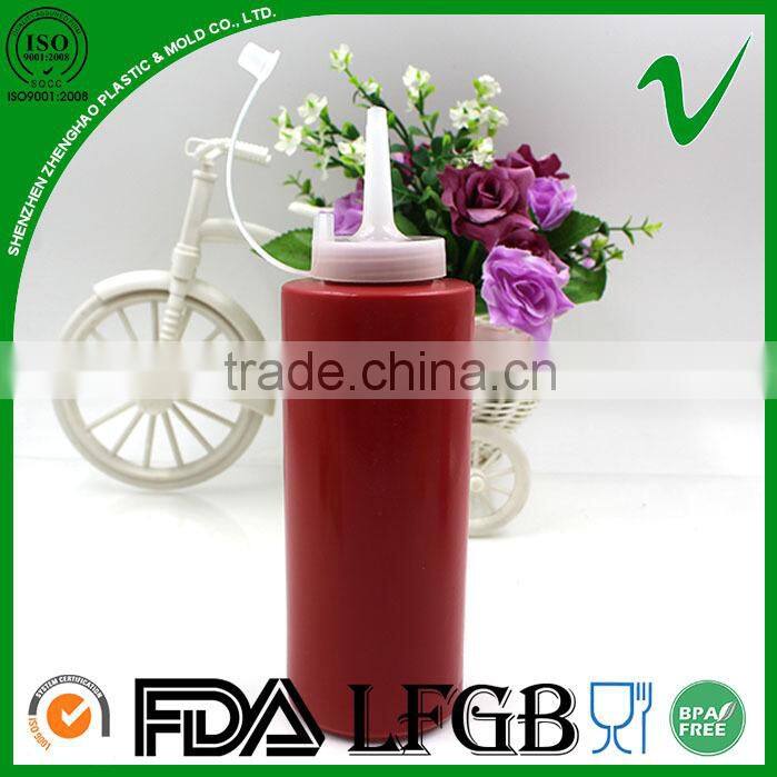 LDPE red squeeze cylinder empty 300ml sauce plastic bottle with food grade
