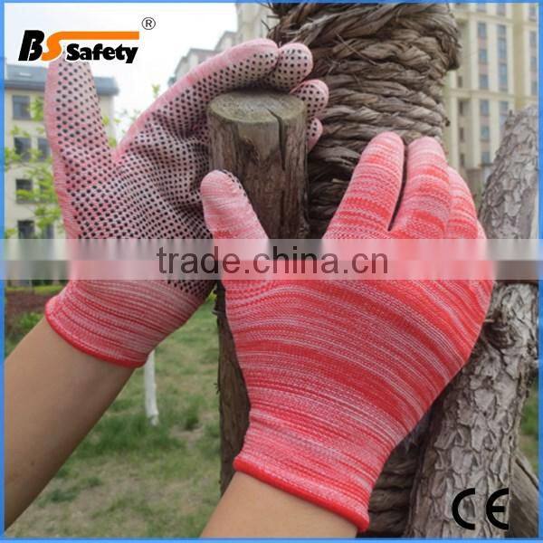 BSSAFETY china supplier cheap cotton knitted gardening glove safety points pvc