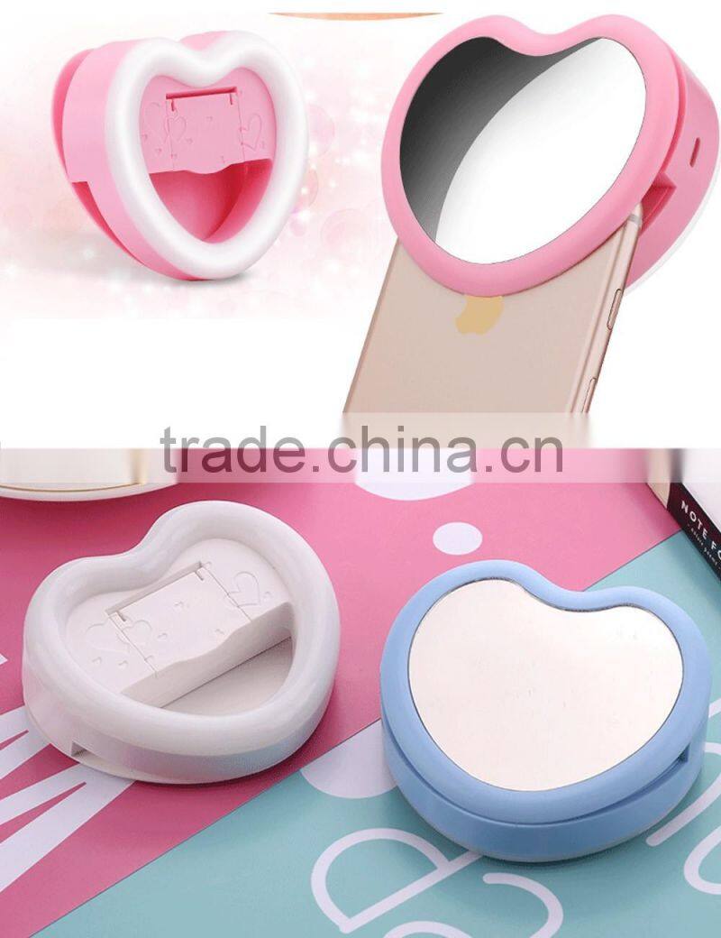 Selfie Ring Light LED Fill Light 3W Cellphone Photo Spot Light 23 LED Charging Portable Selfie Flashlight With Makeup Mirror