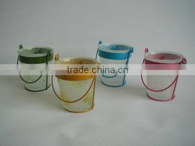 glass candle holder with metal handle