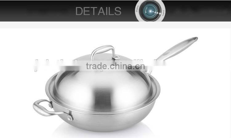 3 Layer Hot sale Stainless Steel Wok Pan,Chinese Wok no ear
