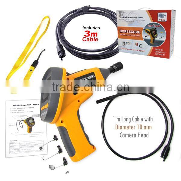2.4" Video Inspection Waterproof Camera Endoscope Snake Borescope 360 Rotation 4 Meter (1M + 3M) Cable 10mm diameter