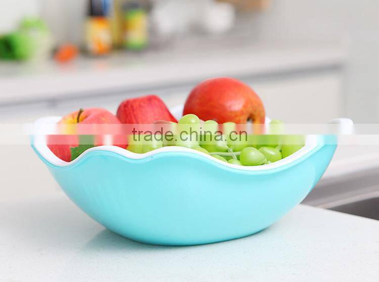 square double-layer draining fruit basket--blue