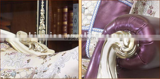 European Style Palace Princess Living Room Sofa Set, Elegant Purple Solid Wood with Leather Furniture Sofa (BF01-ML036)