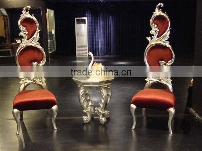 Unique wooden chair with high chair back and floral hand carving