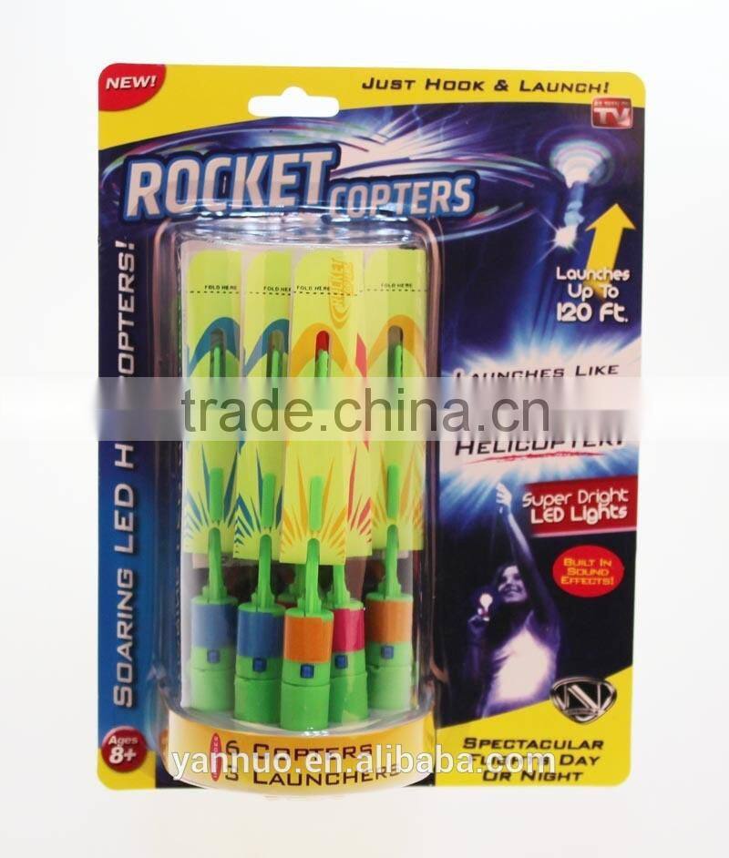 LED Rocket Launcher Copters, bamboo dragonfly toys charm