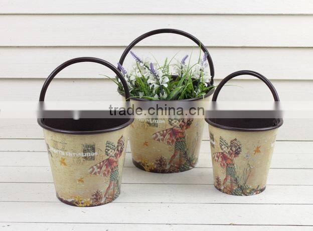 2015 s/3 pails with handles, flower pot, Xmas metal pails for sale