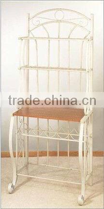 Linen White Bakers Rack with Wine Rack
