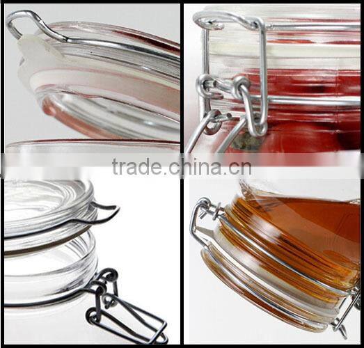 airtight printed glass jam honey storage jar with latch top lid