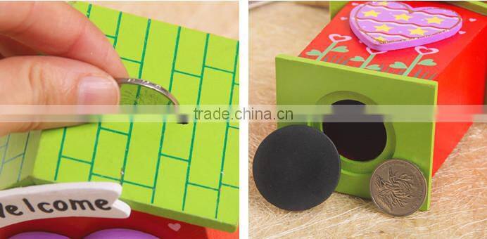 kids cartoon house wooden saving box&money box