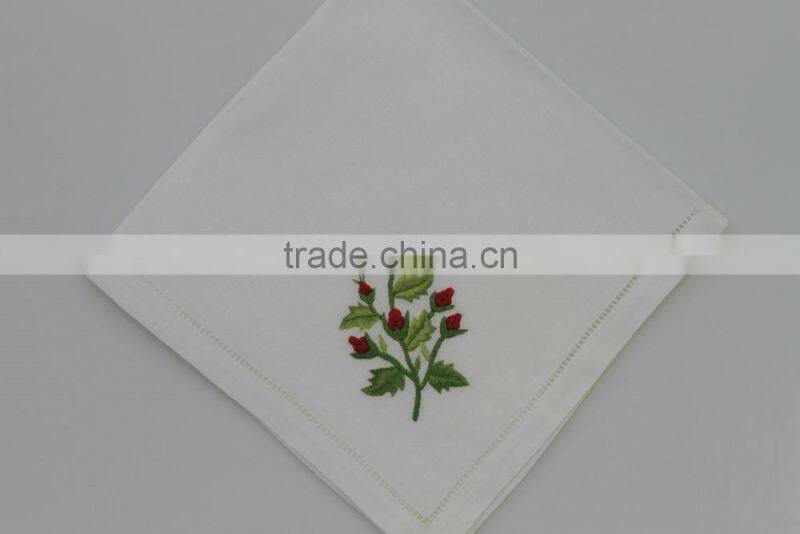 100% cotton embroidered table napkins with hemstitch, set of 6, various designs