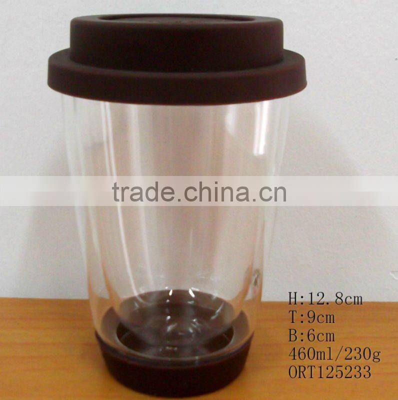 High quality clear double wall glass thermos cup with lid with hand