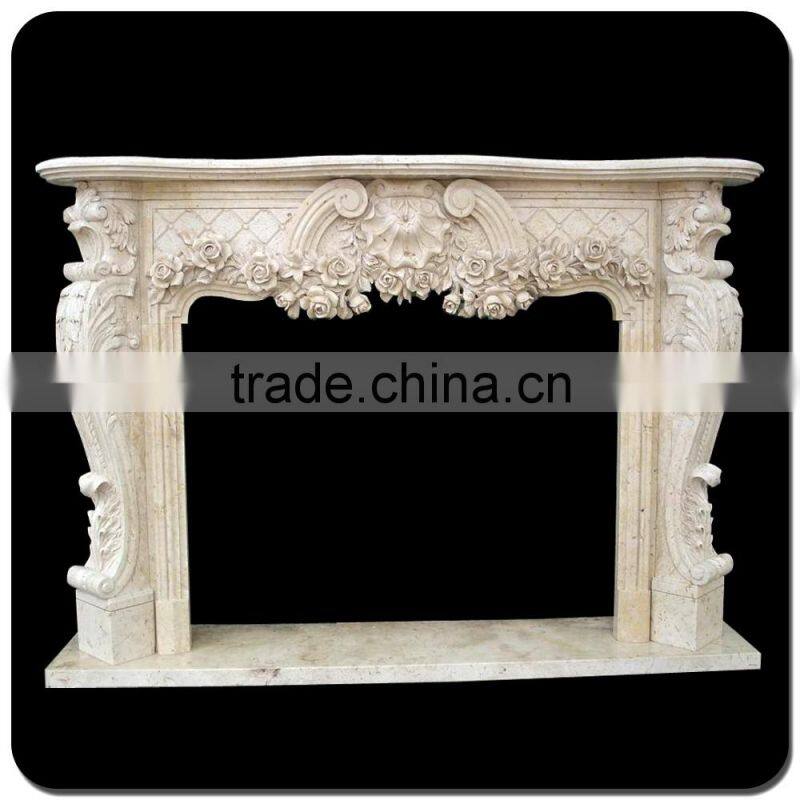 Home Decoration Hand Carving White Flower Marble Fireplace Mantel
