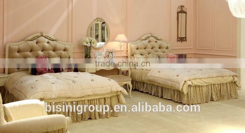 European style antique finished handmade children wooden carved girl princess twins - bed design with gold rim - BF07-70358