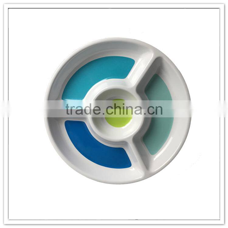 Mexican new design hot selling cheap melamine chip dip plastic 4 compartment dinner plates