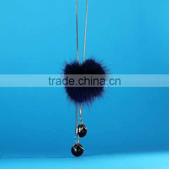 hot new Korea pompon necklace mink fur ball long sweater necklace for antumn winter