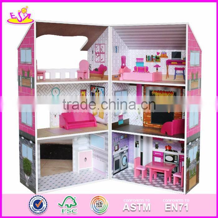 2017 Best design luxurious three floors wooden kids modern dollhouse with furniture W06A247