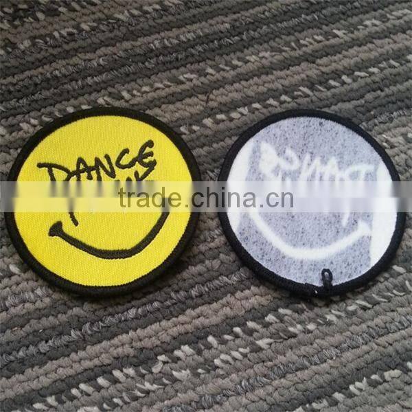 2016 china high quality fancy custom cheap woven patch with iron on backing