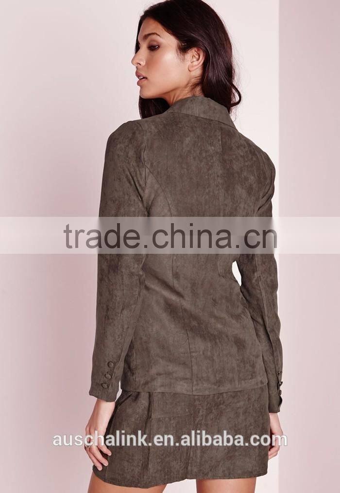 new arrival lady khaki faux suede office uniform blazer