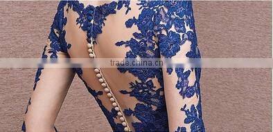 elegant lace sleeve royal blue long evening dress