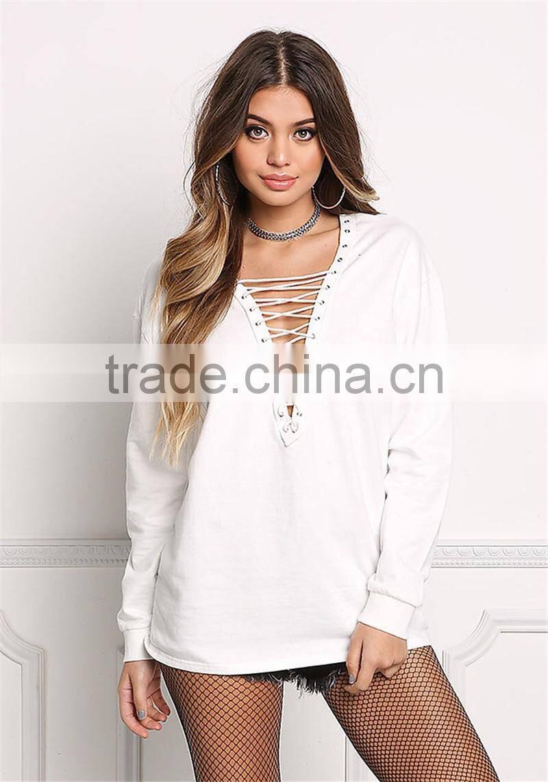 MGOO New Arrival Customized Spring Terry Sweater Tops Plain White Boyfriend Oversized Loose 100 Cotton Brushed Long Sleeves