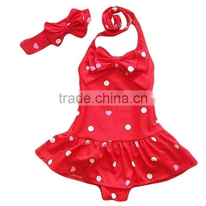 Baby girls polka dots swimsuit seaside sweet bow baby bikini China suppliers