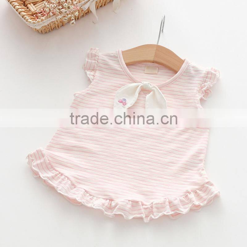 2017 New Design Shirts Casual Kids Children's Striped Wood Earrings Short Sleeve Bottles Shirt Little Girl Vest