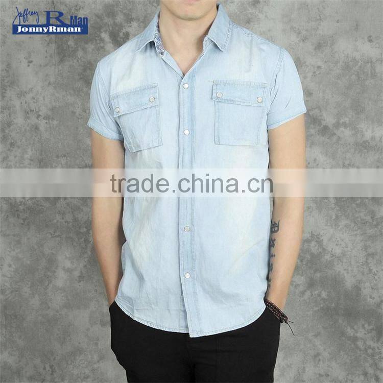 2015 High Quality 100% Cotton custom design contrast color men slim fit hemp shirt