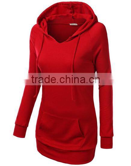 Custom made blank elongated solid color pullover hoodies