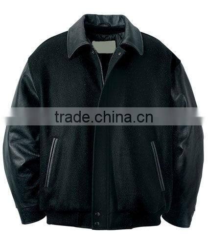 Design Leather Jacket Melton With Bishop Collar Mens