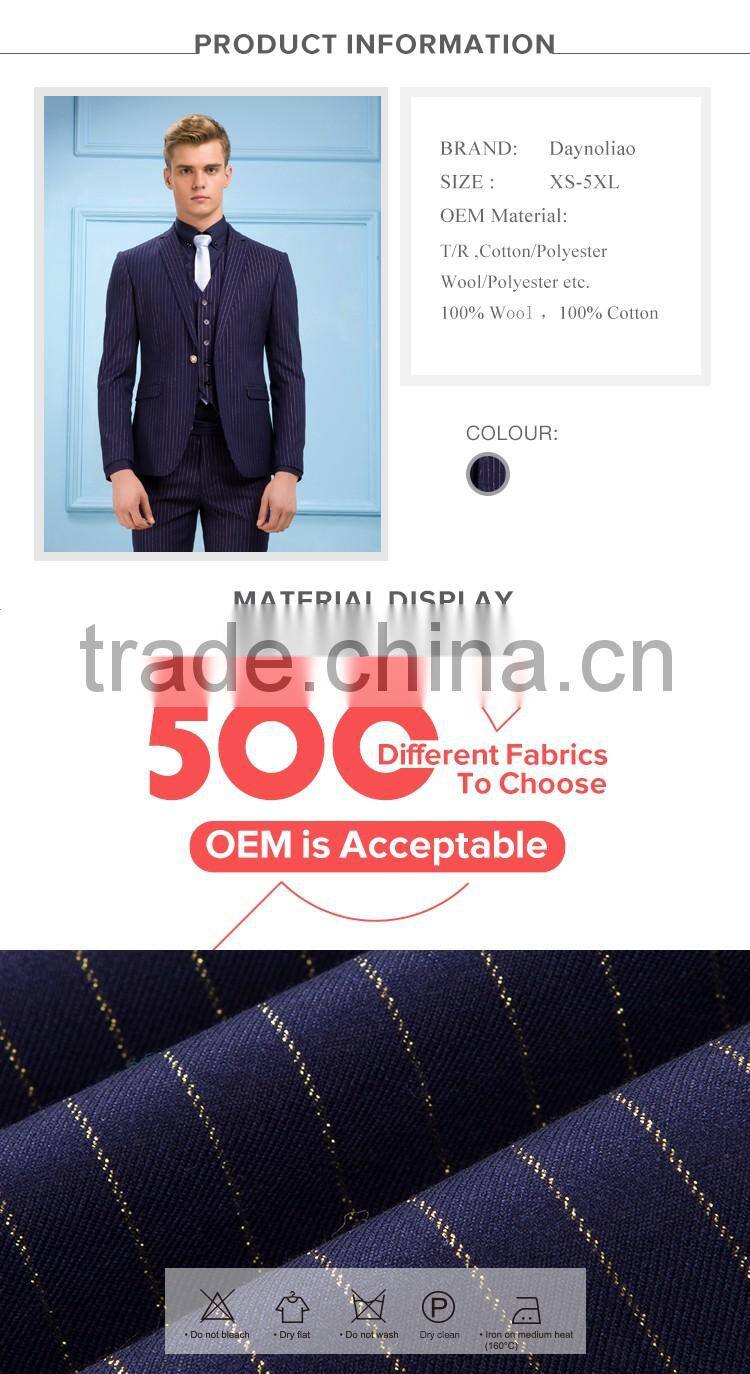 Daynoliao 2016 latest design navy stripe slim fit wholesale 3 pieces men's suits
