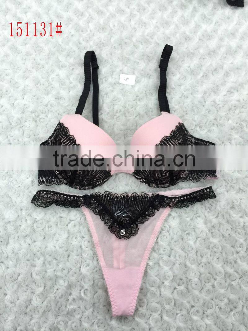 girl's bra and panty set plain dyed with lace 2016 new design