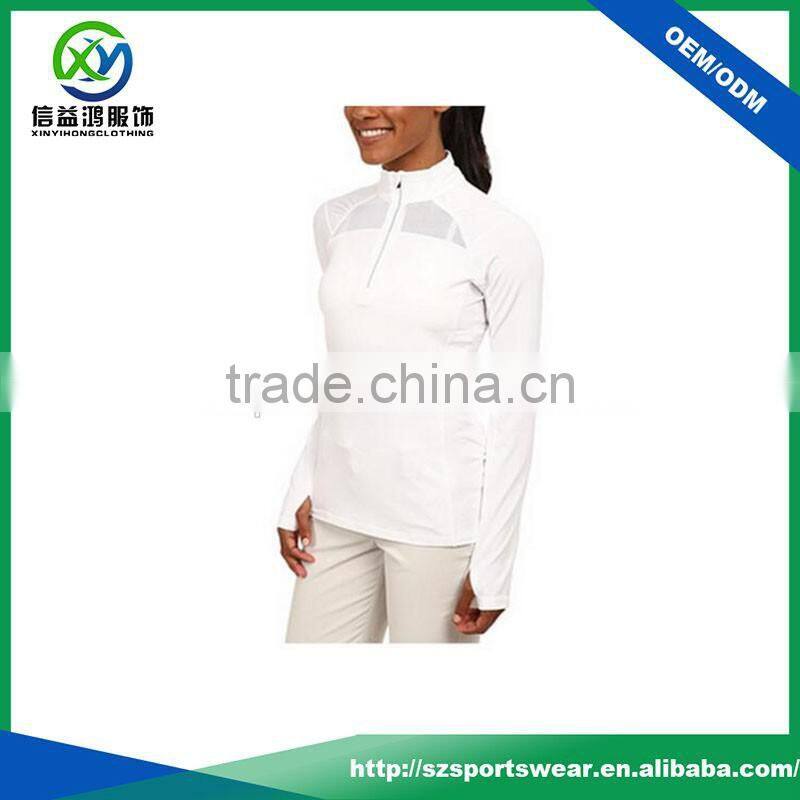 2016 Latest design white color Ladies thumb hole cuffs dry fit material running hoodies /Sports pullover with good stretch