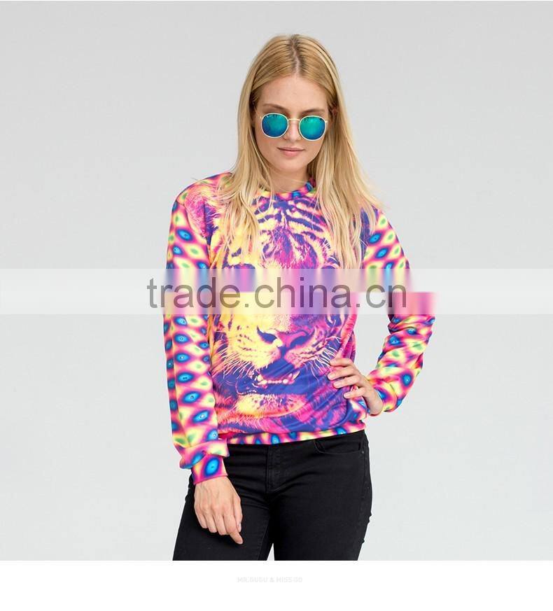 Unisex colorful tiger full printing crewneck sweatshirt
