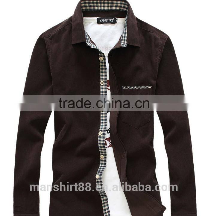 2016 multicolor contrast design men slim fit corduroy shirt