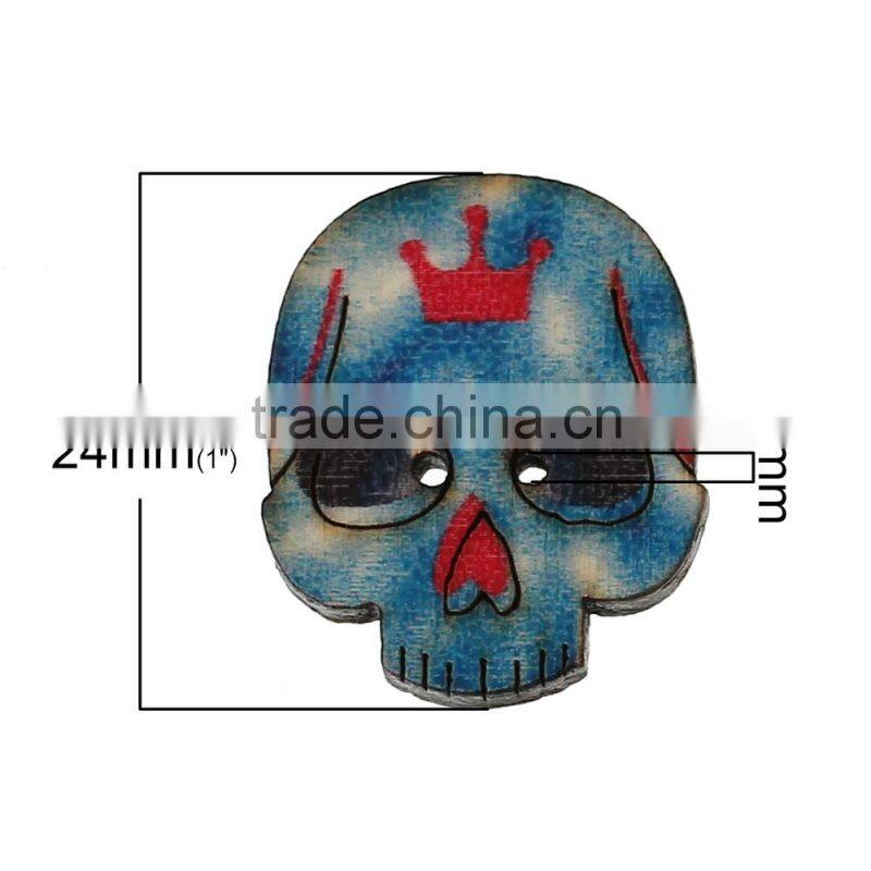 New Design Mixed Color Two Holes Skull Shaped Wood Buttons