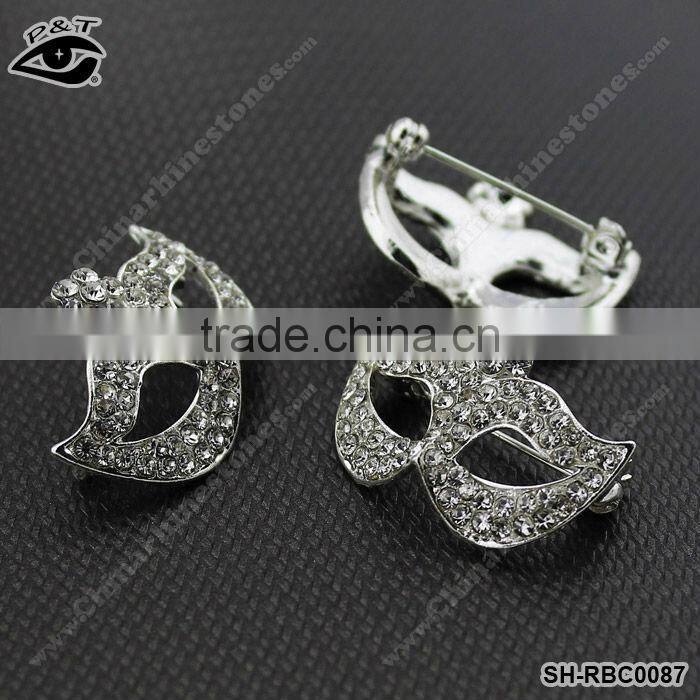Shiny Rhinestone Foxmask desgin brooch For Garment Dress