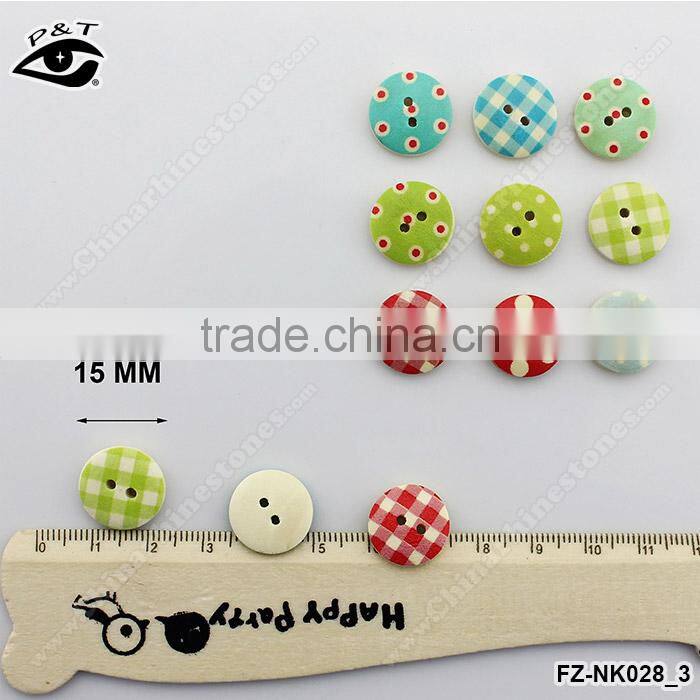 15MM Round shape Grip Printed Wood buttons For clothing craft decorations