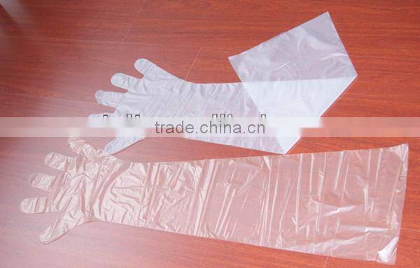 High quality Sanitary Disposable Long Sleeve Plastic Gloves for vet medical