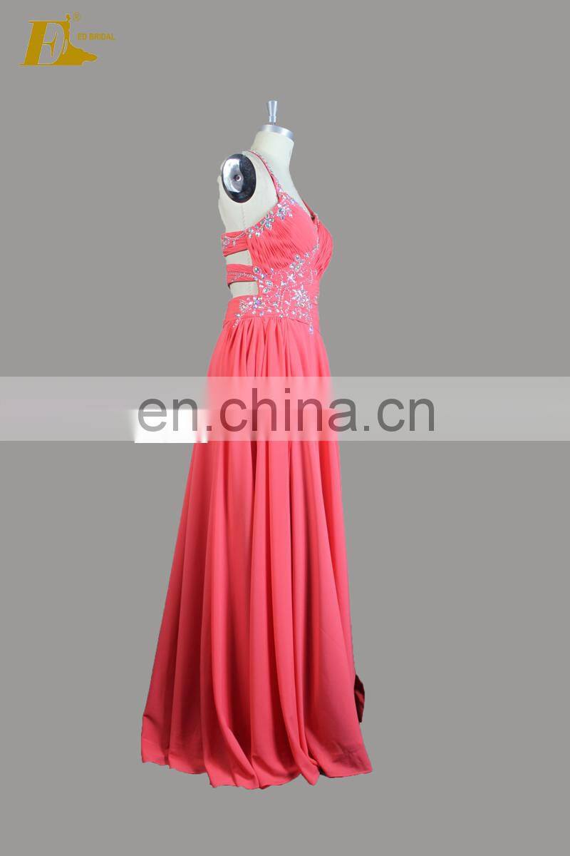 Stunning Sweetheart Neckline Halter Beaded Slit Skirt Chiffon Design Your Own Long Prom Dress