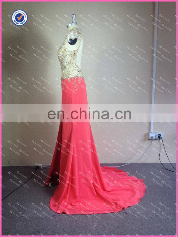 NC920 Delicate Beaded See Through Top 2014 Sexy Side Slit Prom Dress