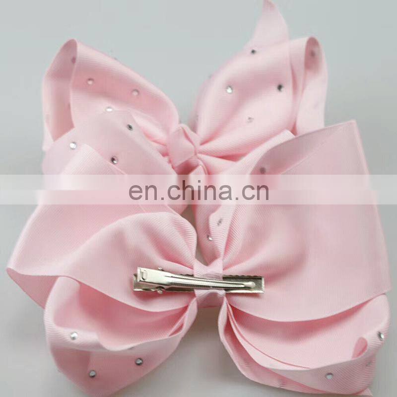 New design fabric big size 18cm bowknot Metal Hair Clips rhinestone stick fabric bowknot with alligator Clips for kids