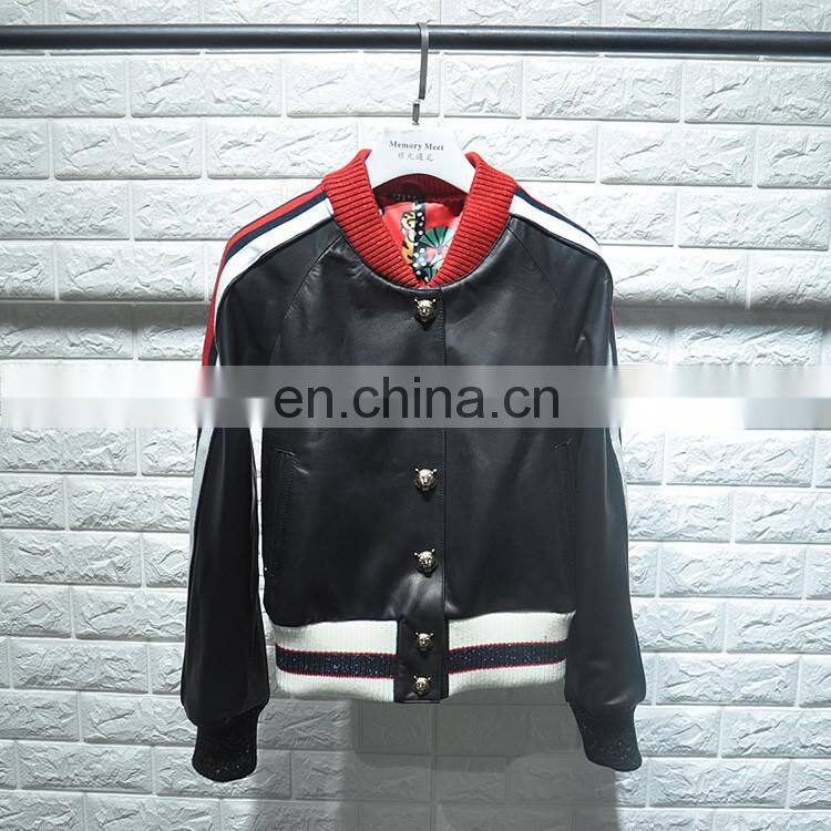 Fashion Sheep Leather Coat Ladies Long Sleeve Warm Italian Leather Coats