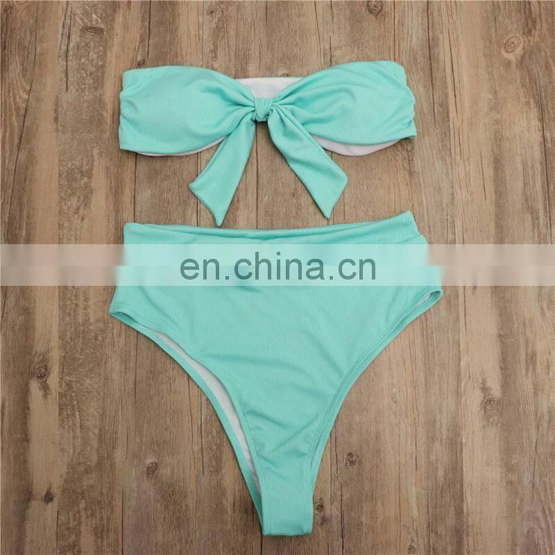 Bow Design Wrapped Sexy Neon Bikini Set Knotted Solid High Waist G String Swimsuit Women Micro Swimsuit Mermaid 2019