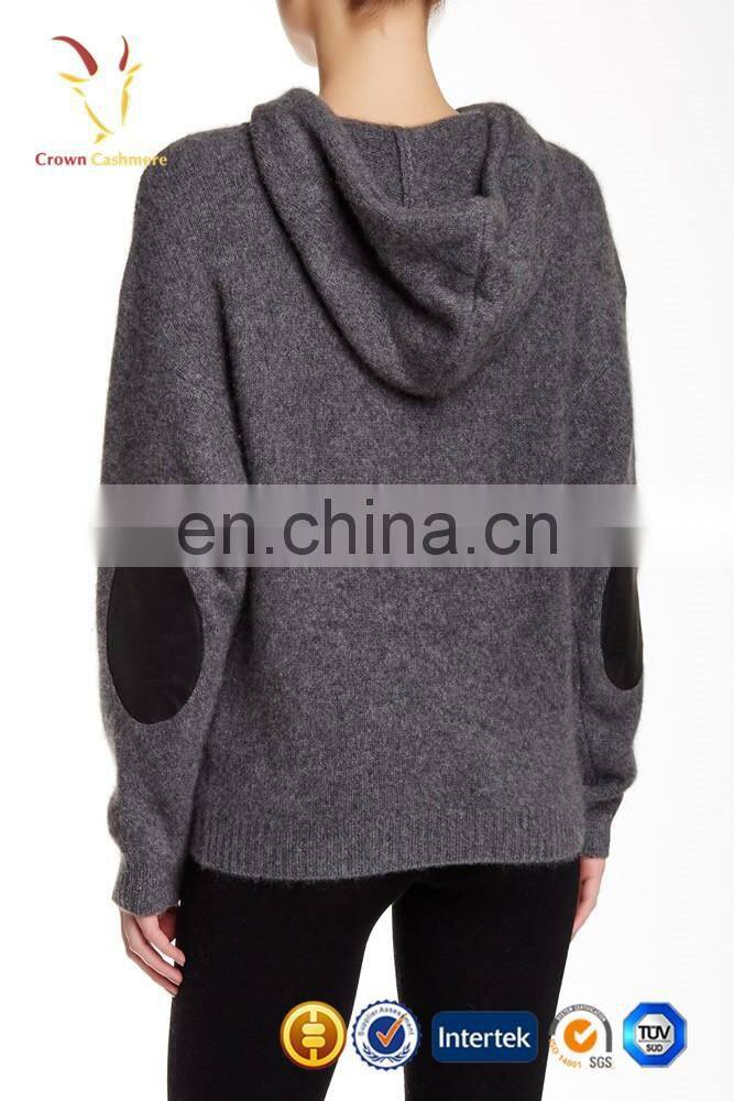 Ladies cashmere pullover hoodie sweaters with kangaroo pocket