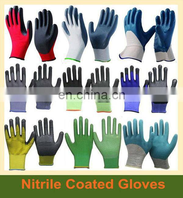 Cheap Yellow Palm Coated Nitrile Working Gloves With Interlock Lining