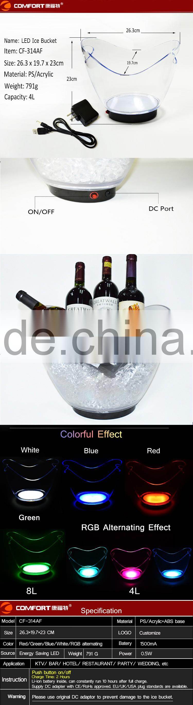 most selling items clear acrylic led drink bucket