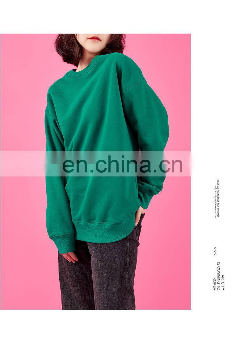 2021 autumn and winter new warm Korean round neck solid color fashion trend loose ladies pullover sweater